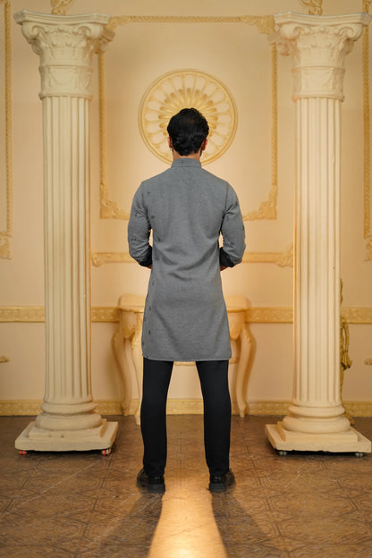 STRETCH BOOTA EMBROIDERED GREY KURTA WITH PANTS