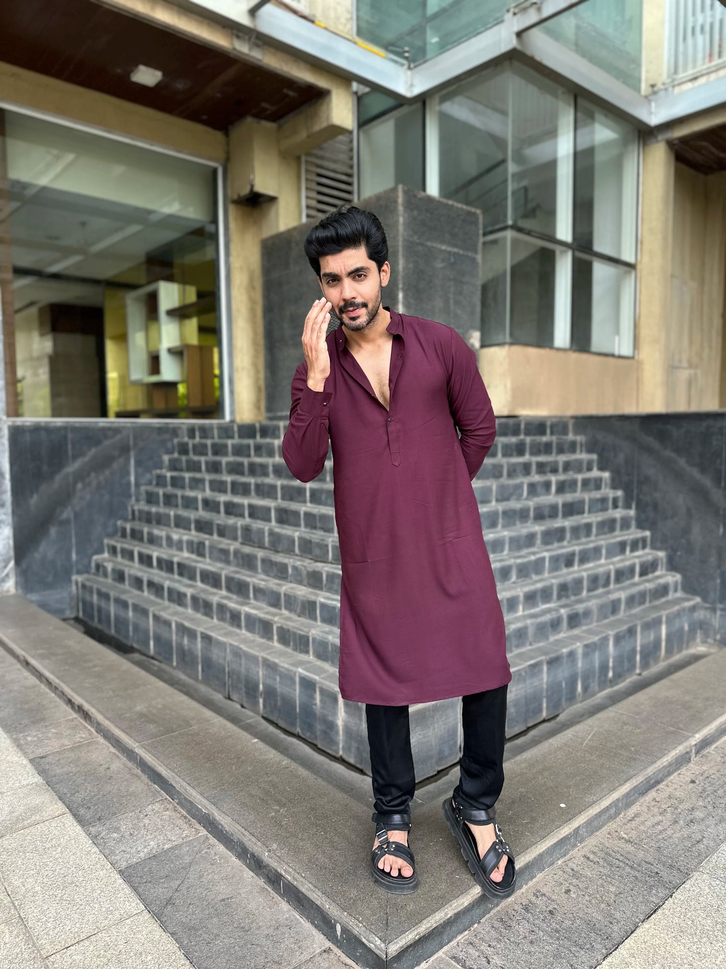MAROON OPEN KURTA