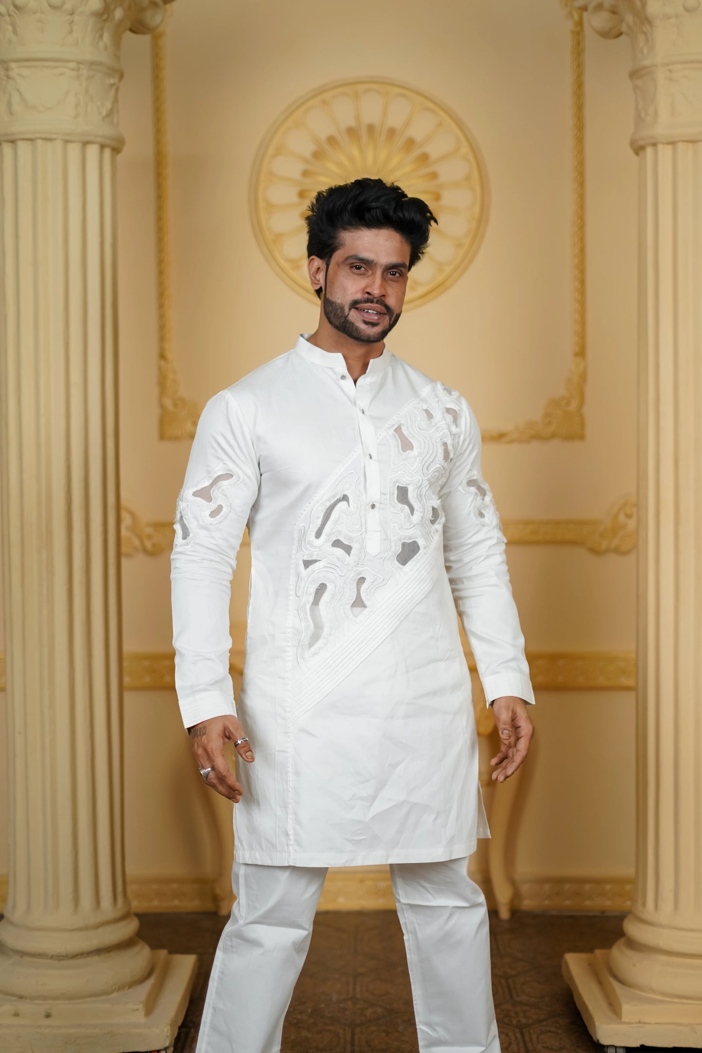 APLIQ SHEER PLEETED KURTA WITH PANTS