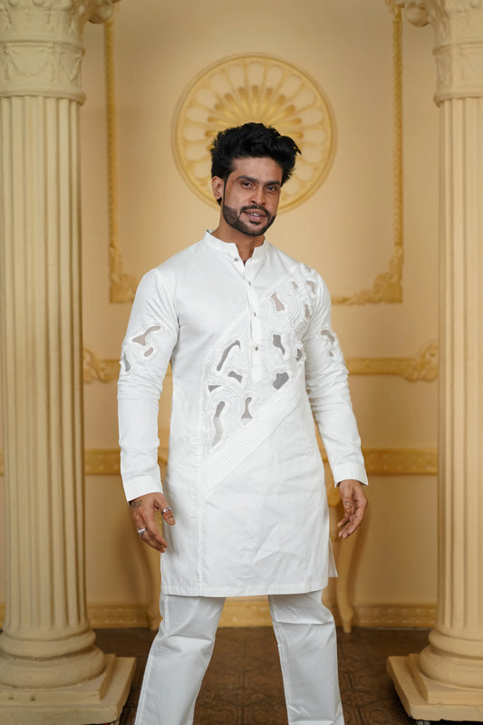 APLIQ SHEER PLEETED KURTA WITH PANTS