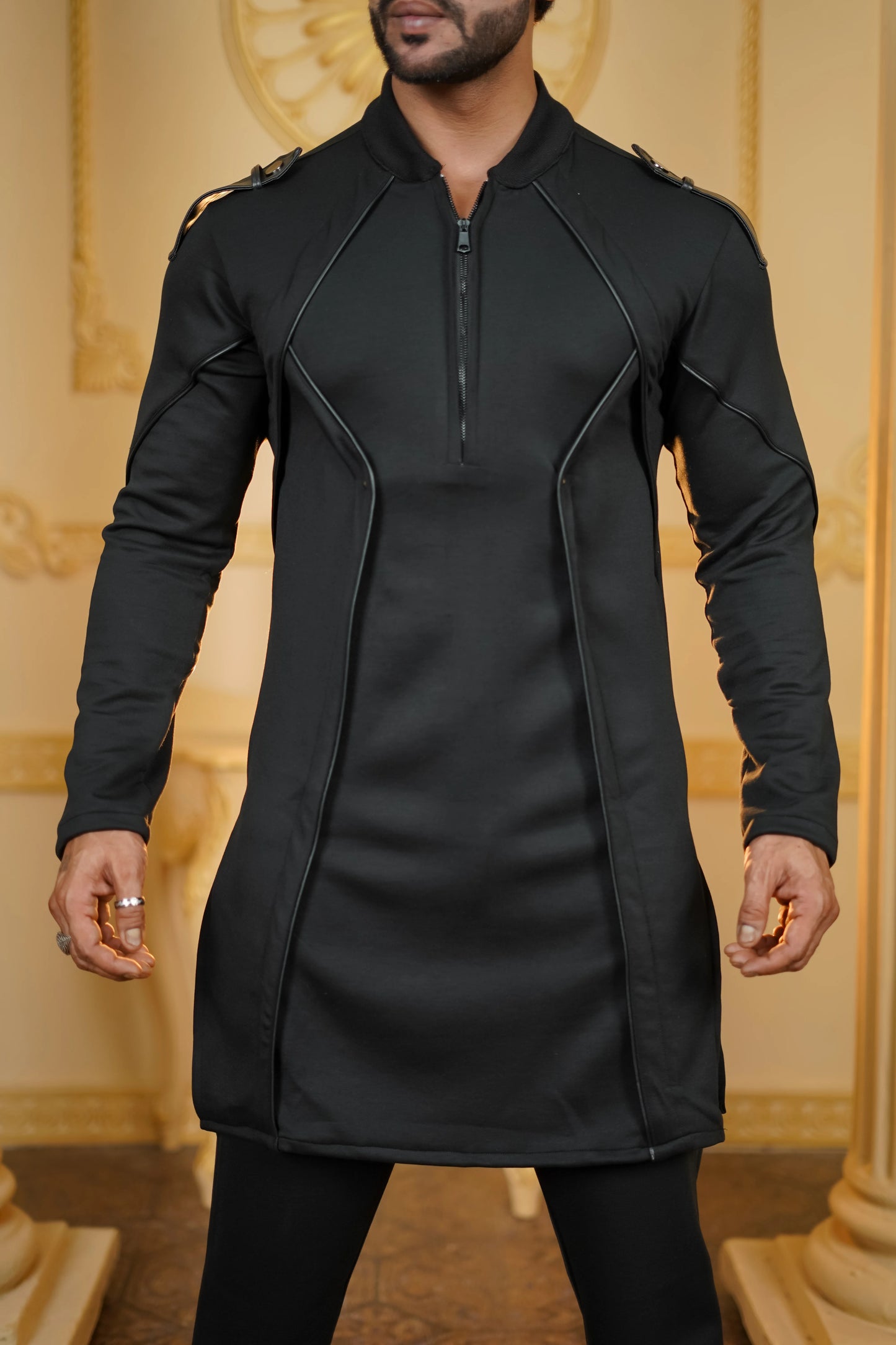 STRETCH LEATHER BATMAN KURTA WITH PANTS