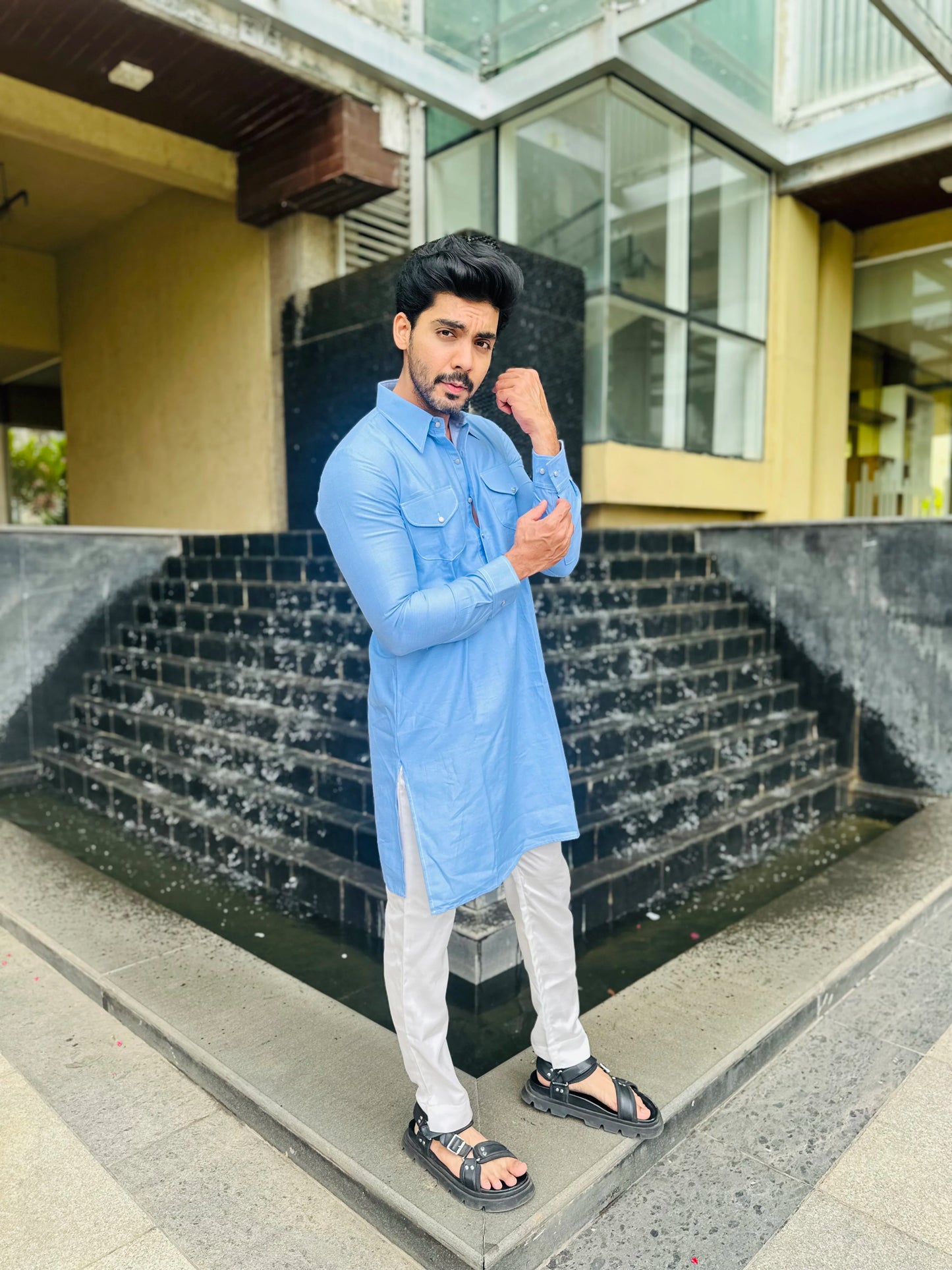 LIGHT BLUE POCKET KURTA