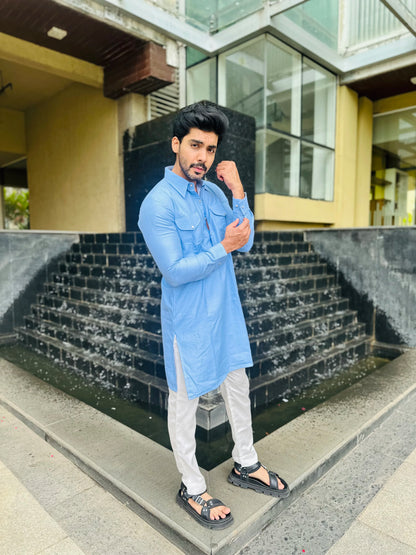 LIGHT BLUE POCKET KURTA