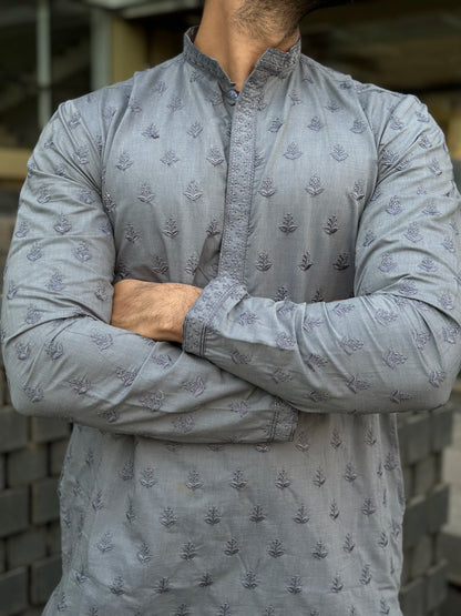 EMBROIDERED GREY KURTA