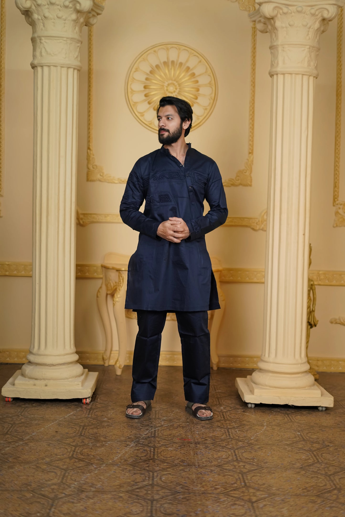 SIDE OPEN 3D EMBROIDERED 100% COTTON WITH PANTS