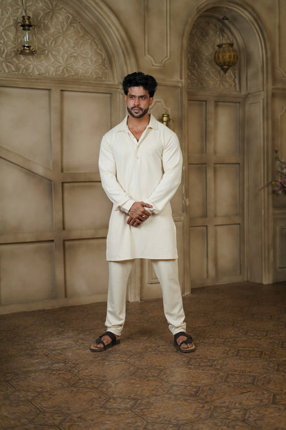 STRETCH MOTIF PRINTED WHITE KURTA WITH PANTS