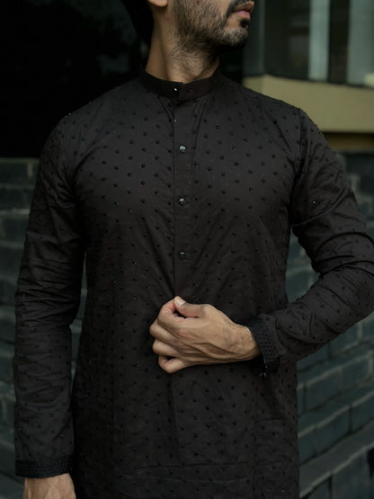 BLACK DESIGNED EMBROIDERED KURTA
