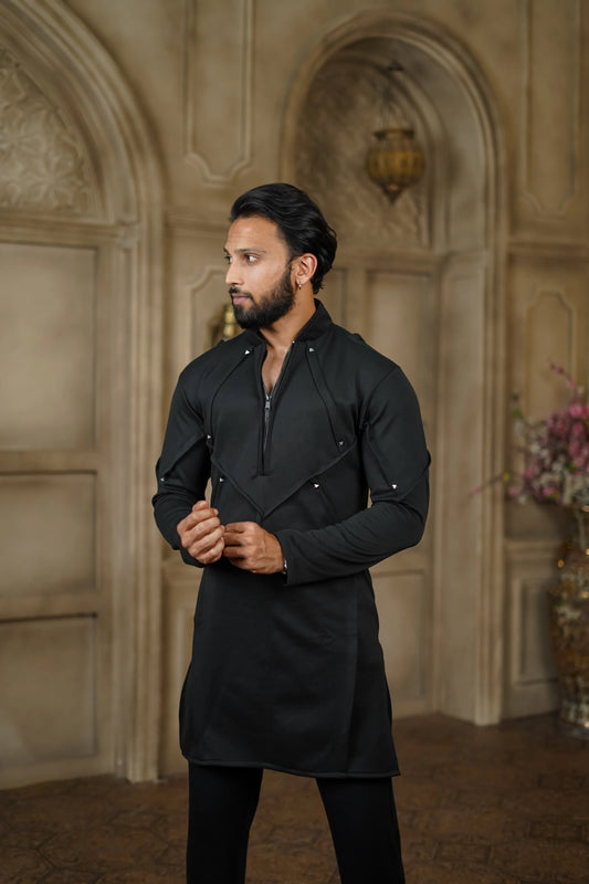 STRETCH PLETE AND STUDDED KURTA WITH PANTS