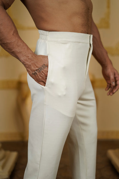 STRETCH MOTIF PRINTED WHITE KURTA WITH PANTS