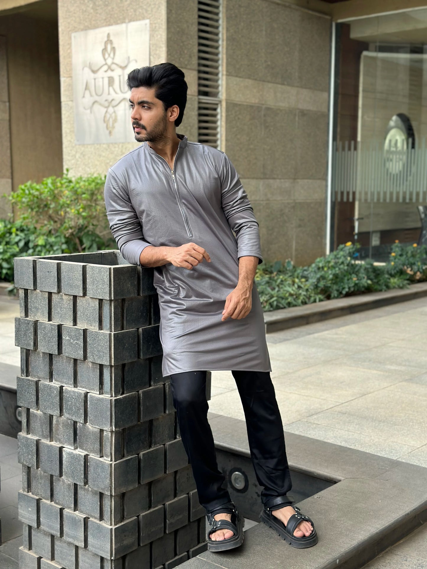 ZIP GREY KURTA