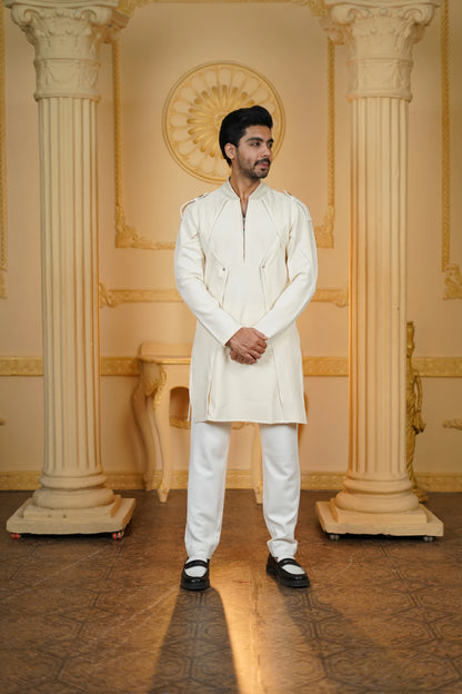 STRETCH LEATHER WHITE KURTA WITH PANTS