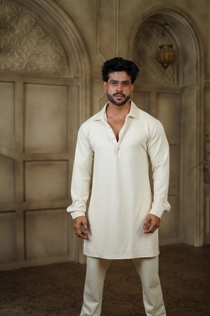 STRETCH MOTIF PRINTED WHITE KURTA WITH PANTS