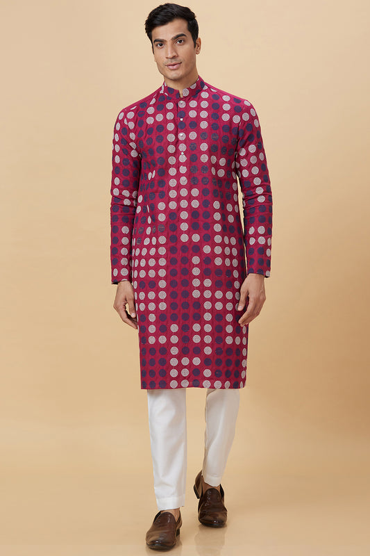 KURTA WITH BLACK & WHITE POLKA EMBROIDERY