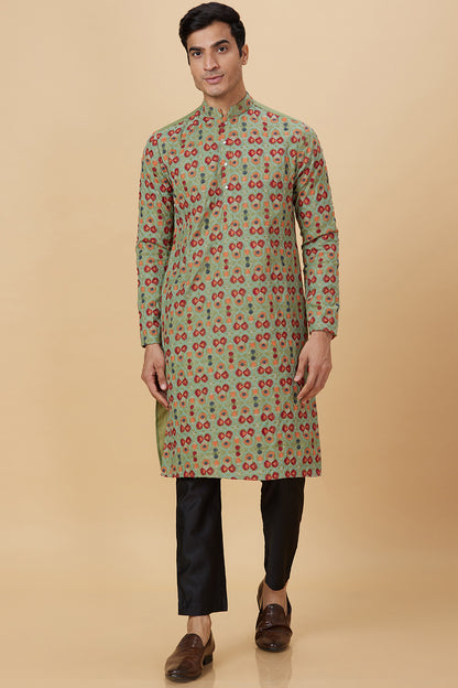KURTA GREEN WITH BUTTERFLY EMBROIDERY