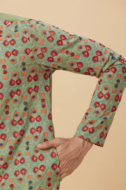 KURTA GREEN WITH BUTTERFLY EMBROIDERY