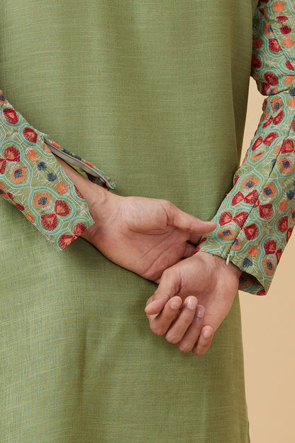 KURTA GREEN WITH BUTTERFLY EMBROIDERY