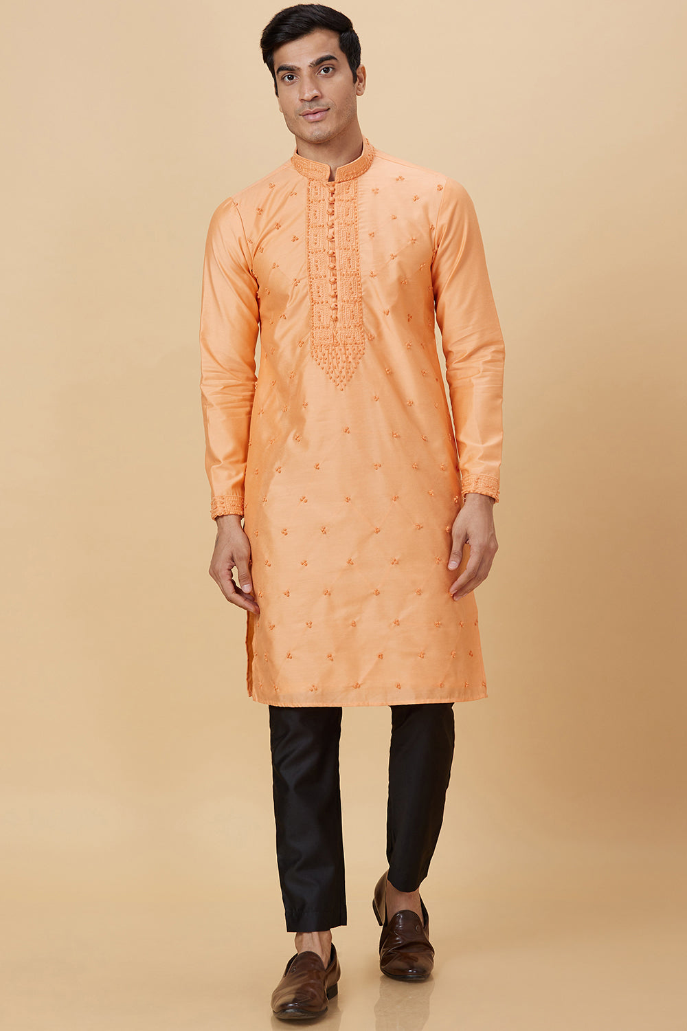 KURTA CORAL FRENCH KNOT HAND EMBROIDERY