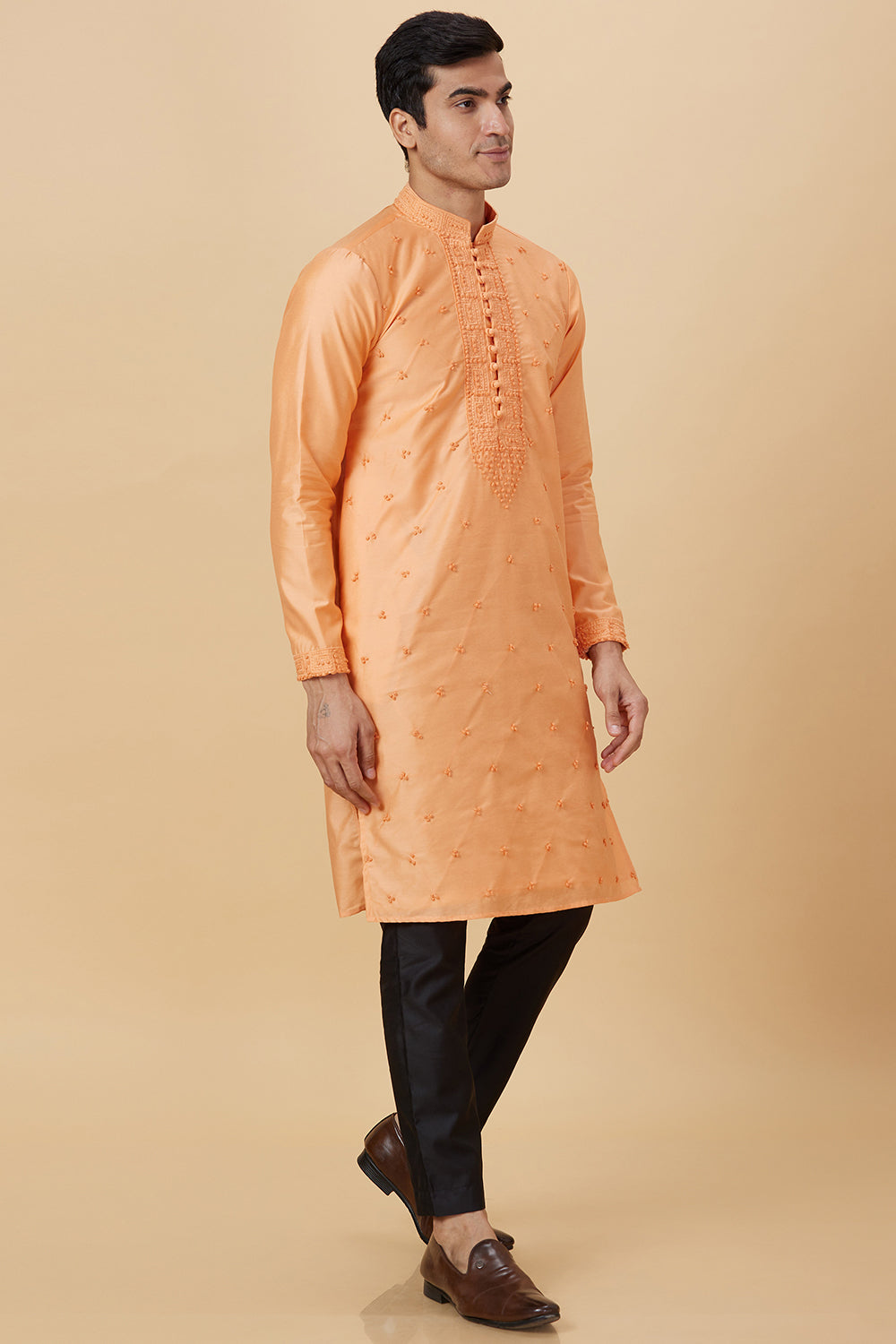 KURTA CORAL FRENCH KNOT HAND EMBROIDERY