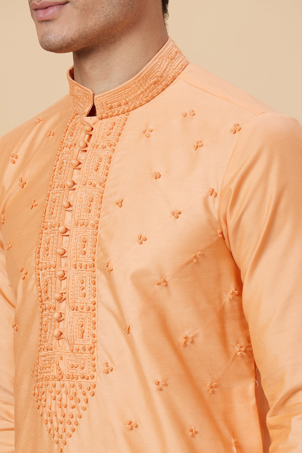 KURTA CORAL FRENCH KNOT HAND EMBROIDERY