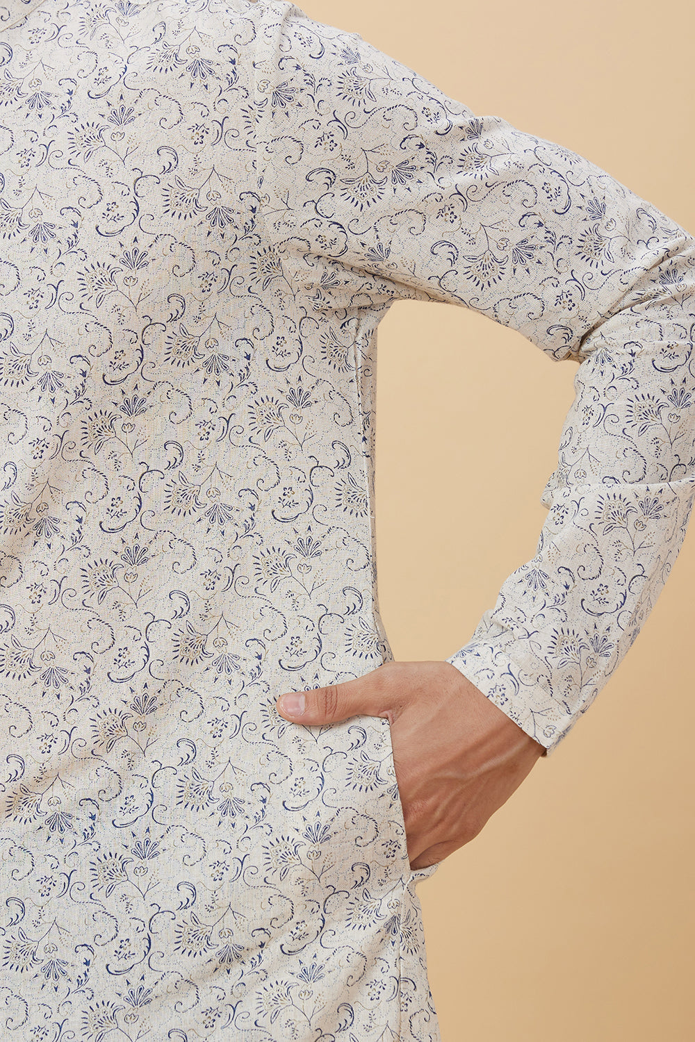 KURTA LINEN FLORAL POTLI BUTTON