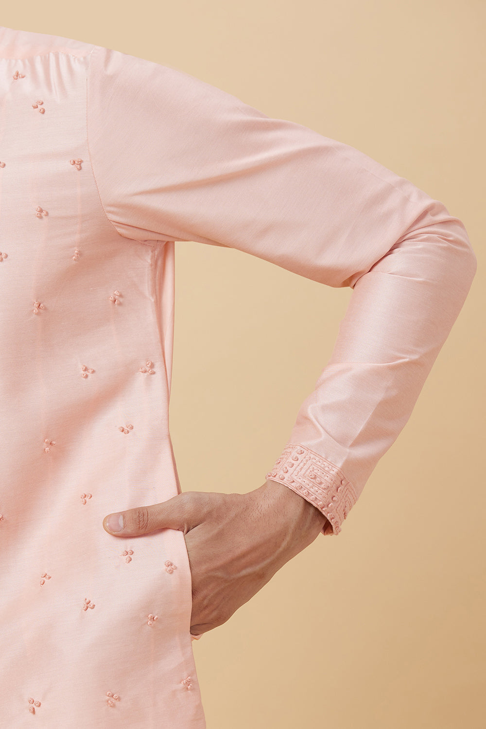 PEACH KURTA WITH FRENCH KNOT HAND EMBROIDERY