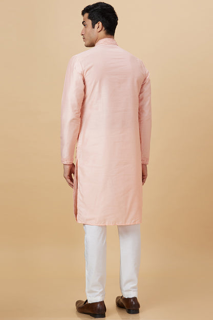 PEACH KURTA WITH FRENCH KNOT HAND EMBROIDERY