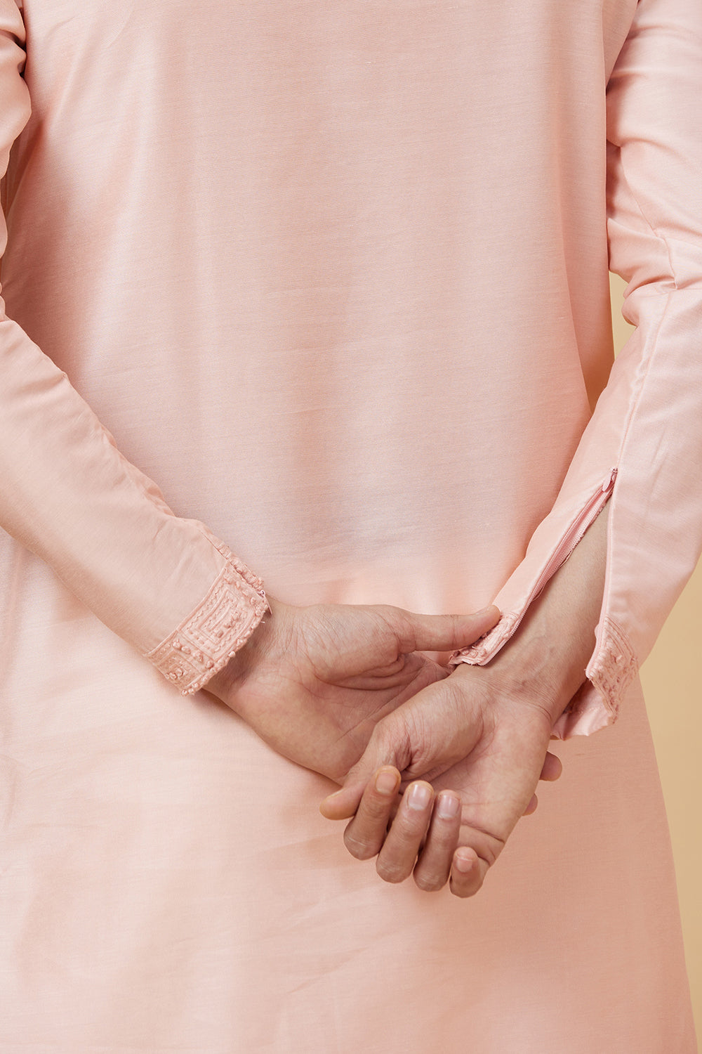PEACH KURTA WITH FRENCH KNOT HAND EMBROIDERY