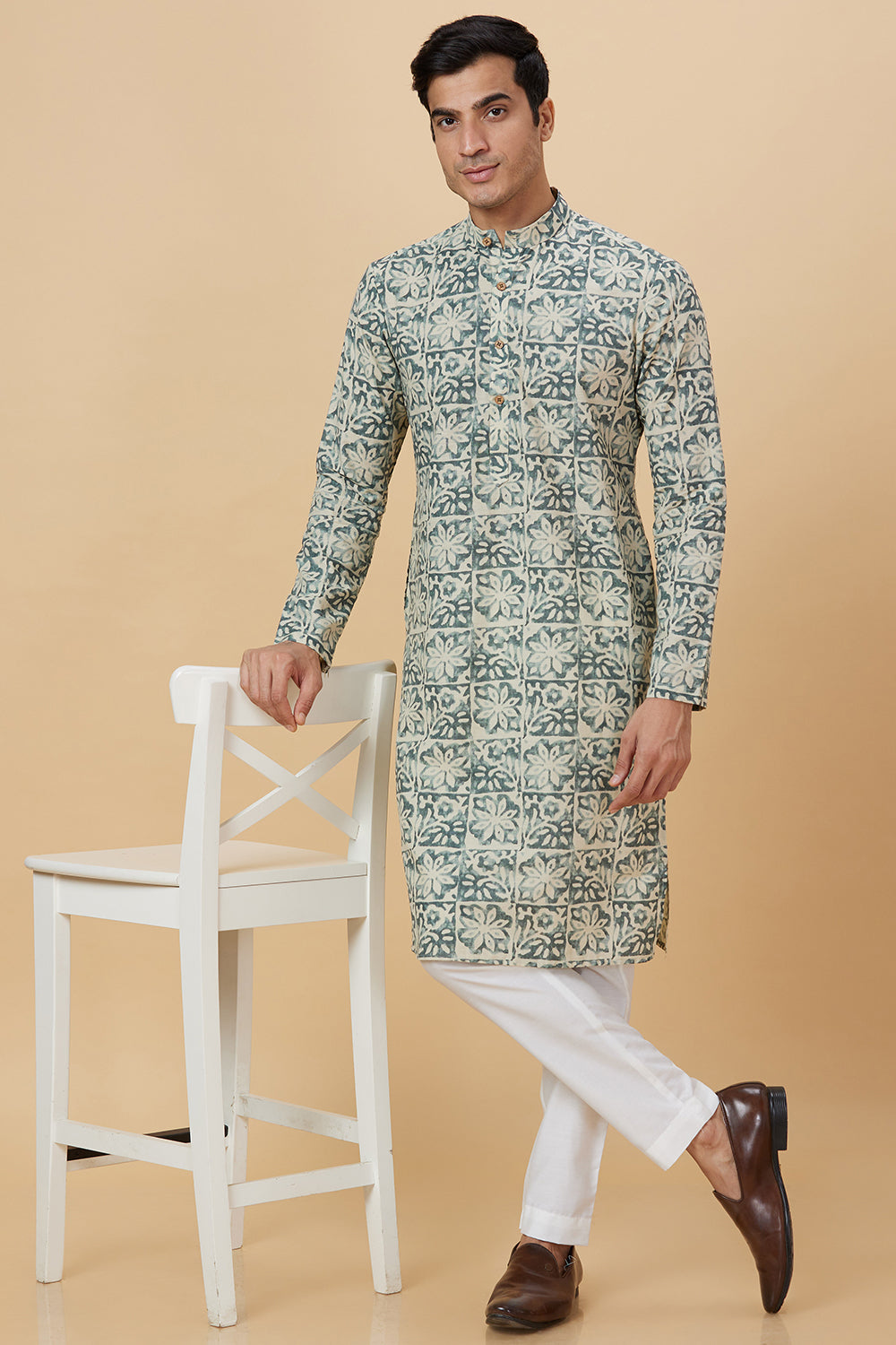 KURTA LINEN GREEN FLOWER PRINTED