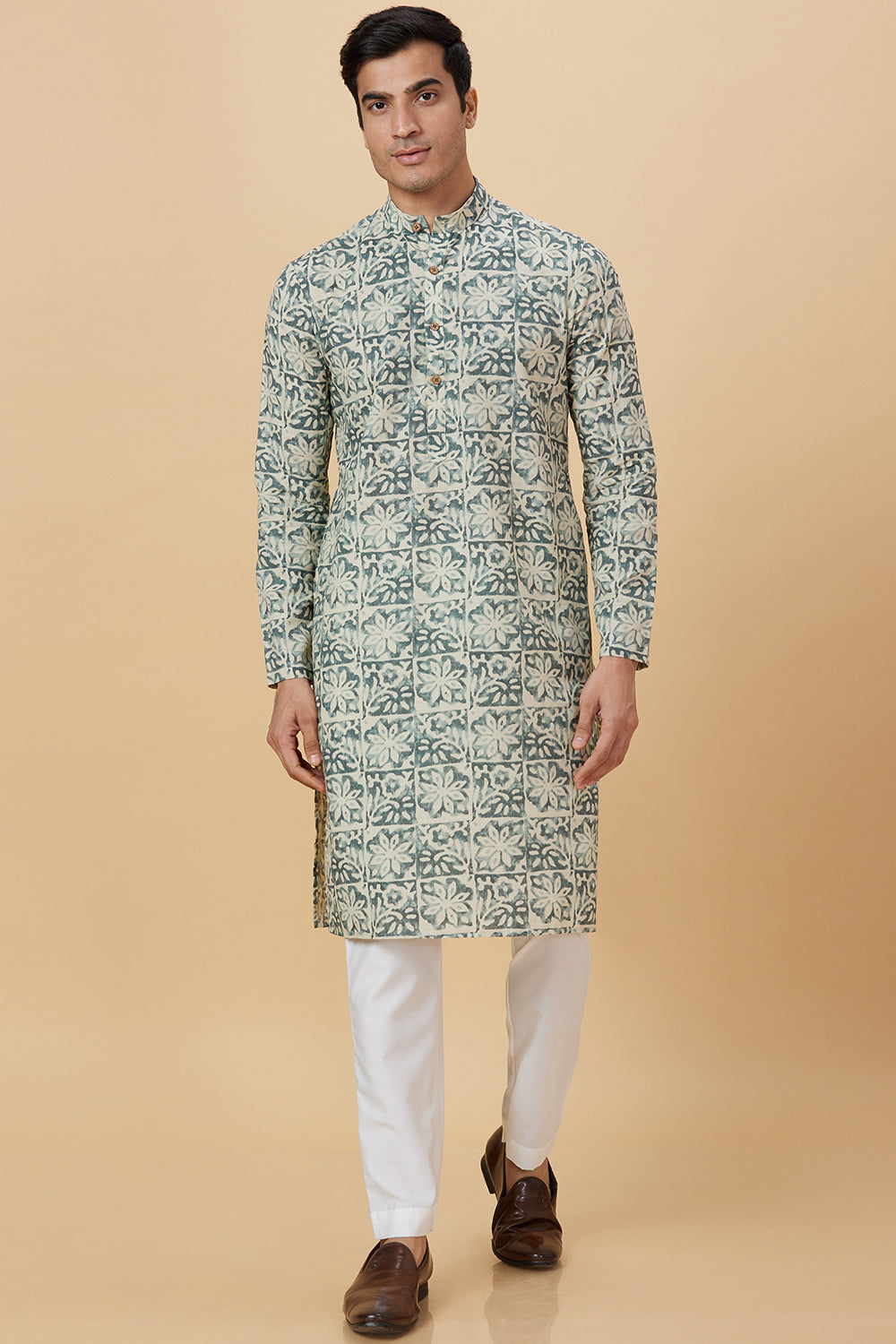 KURTA LINEN GREEN FLOWER PRINTED