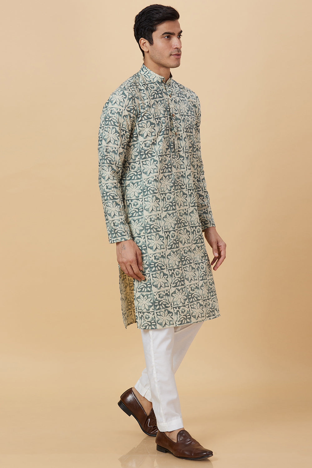 KURTA LINEN GREEN FLOWER PRINTED