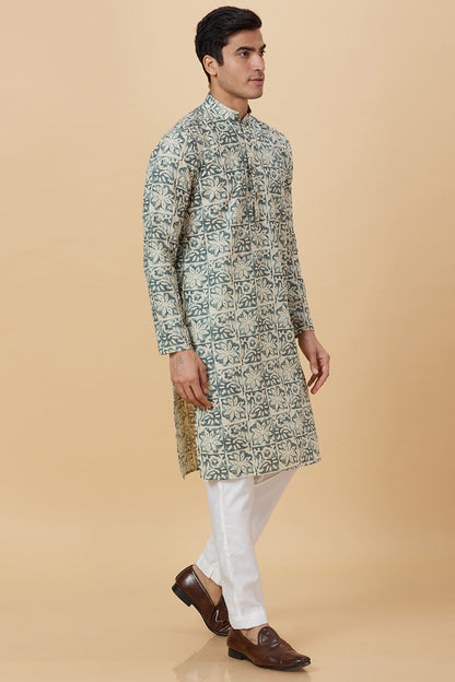 KURTA LINEN GREEN FLOWER PRINTED