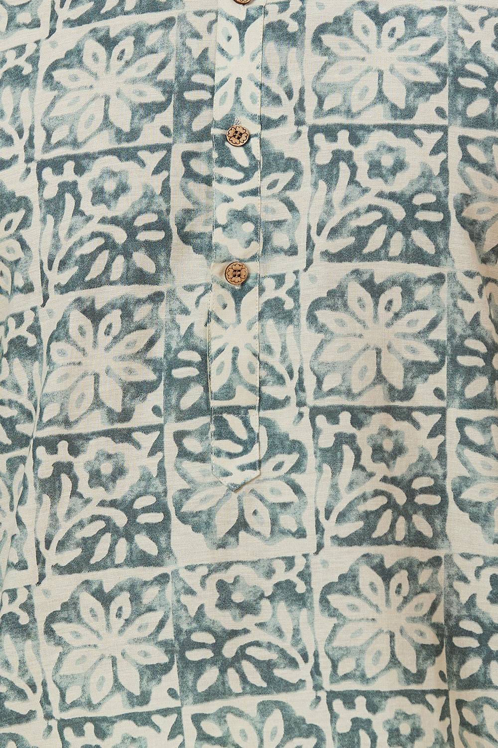KURTA LINEN GREEN FLOWER PRINTED