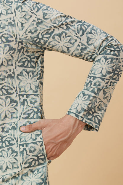 KURTA LINEN GREEN FLOWER PRINTED