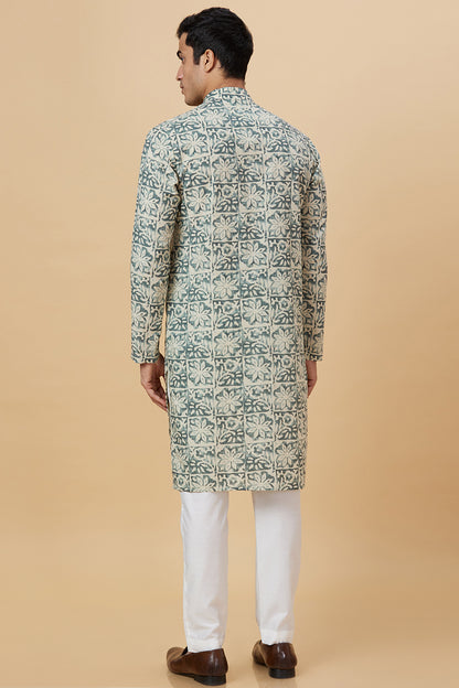 KURTA LINEN GREEN FLOWER PRINTED