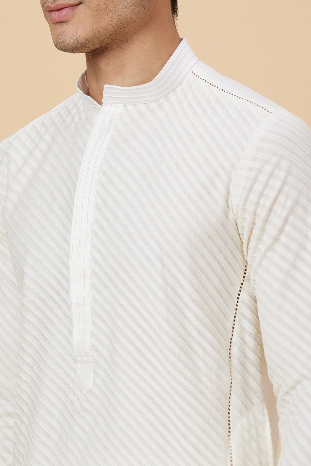 KURTA CREAM SLANT STRIPE WORK