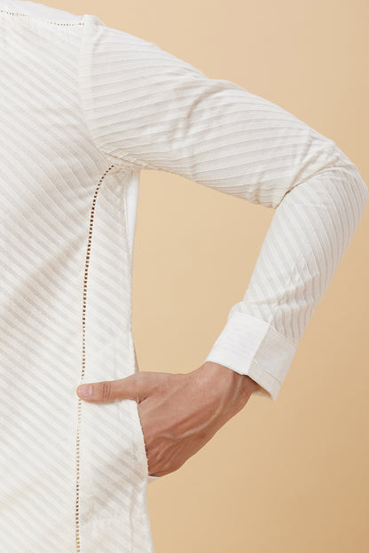 KURTA CREAM SLANT STRIPE WORK