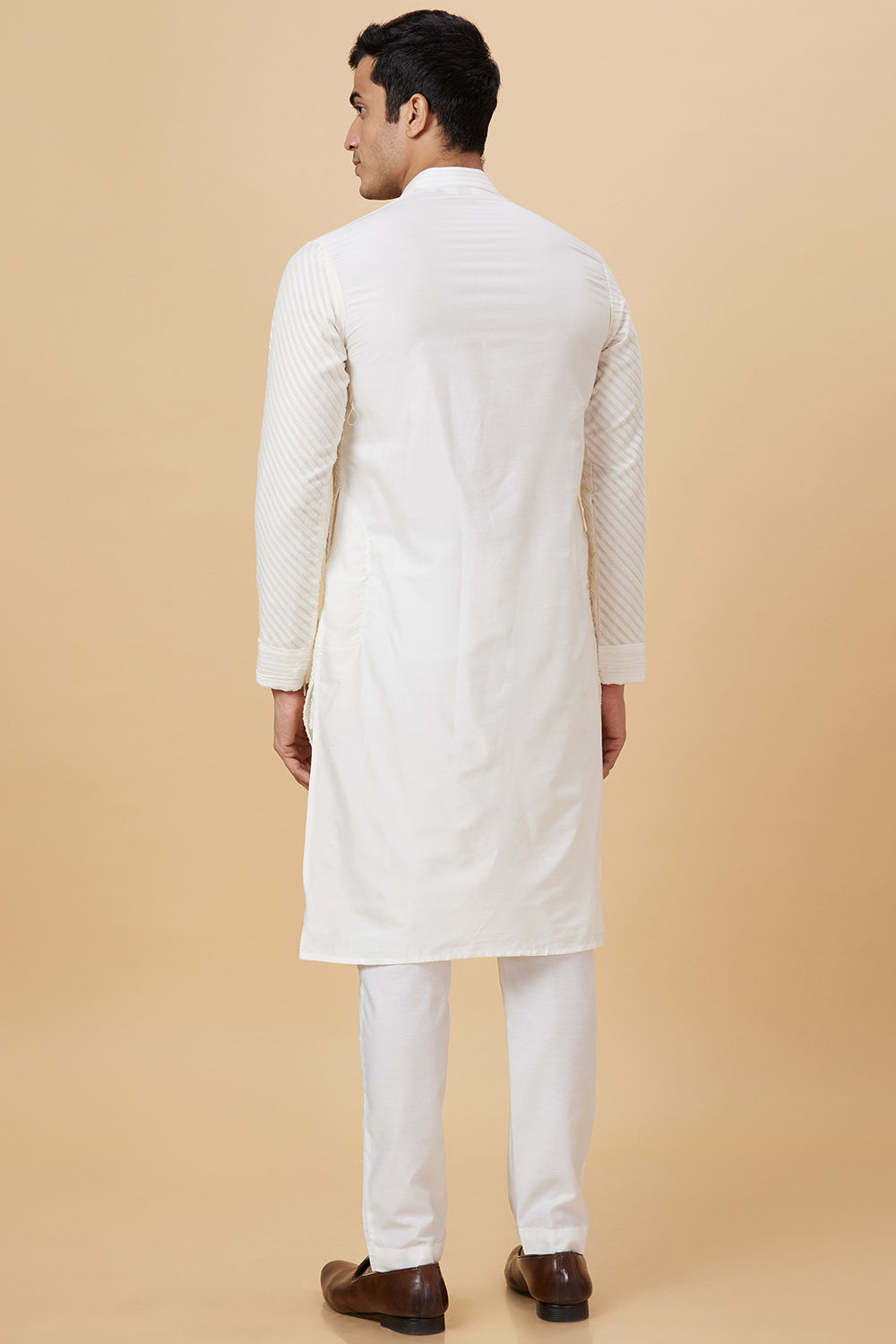 KURTA CREAM SLANT STRIPE WORK