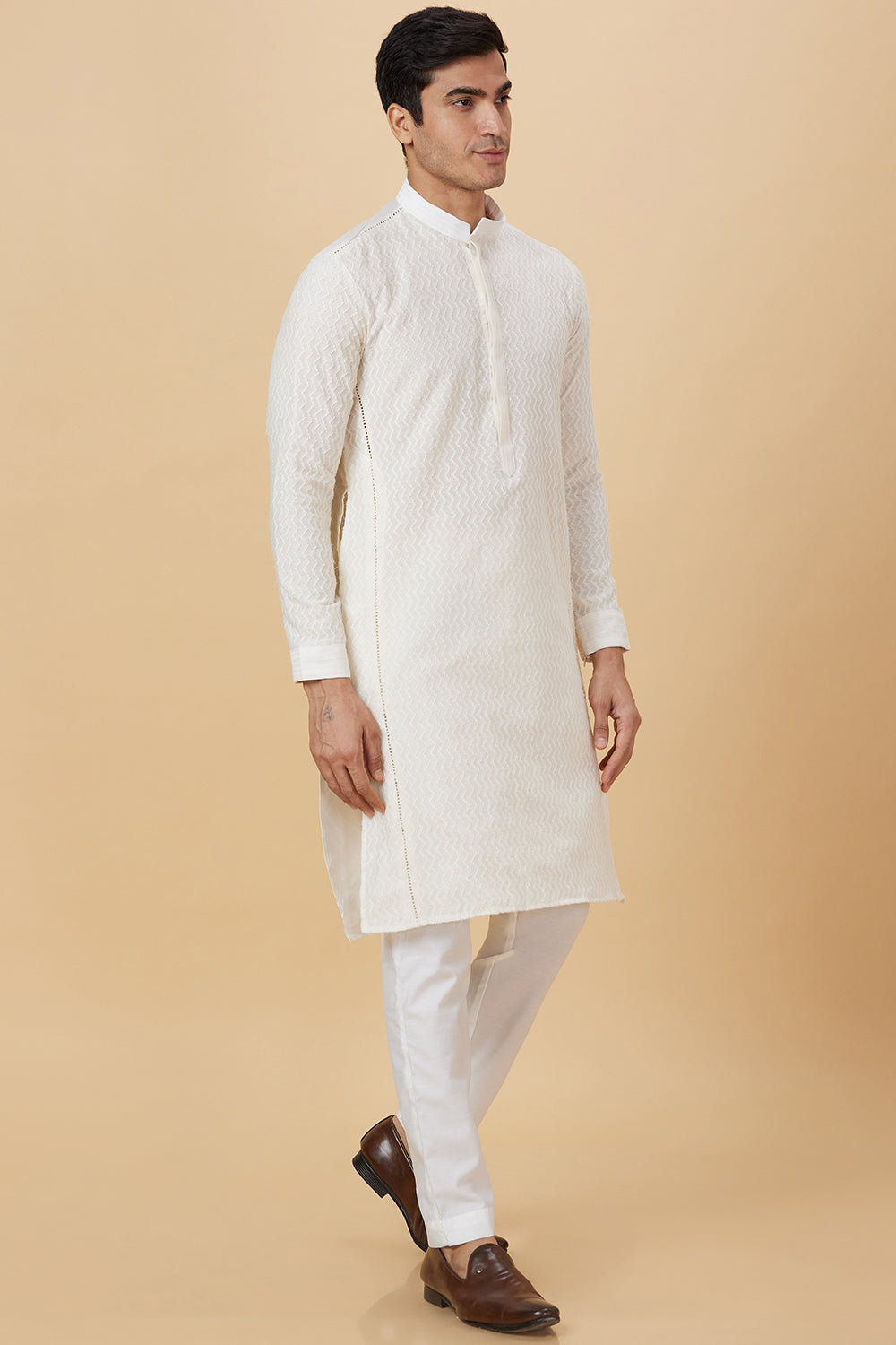 KURTA CREAM ZIG ZAG WORK