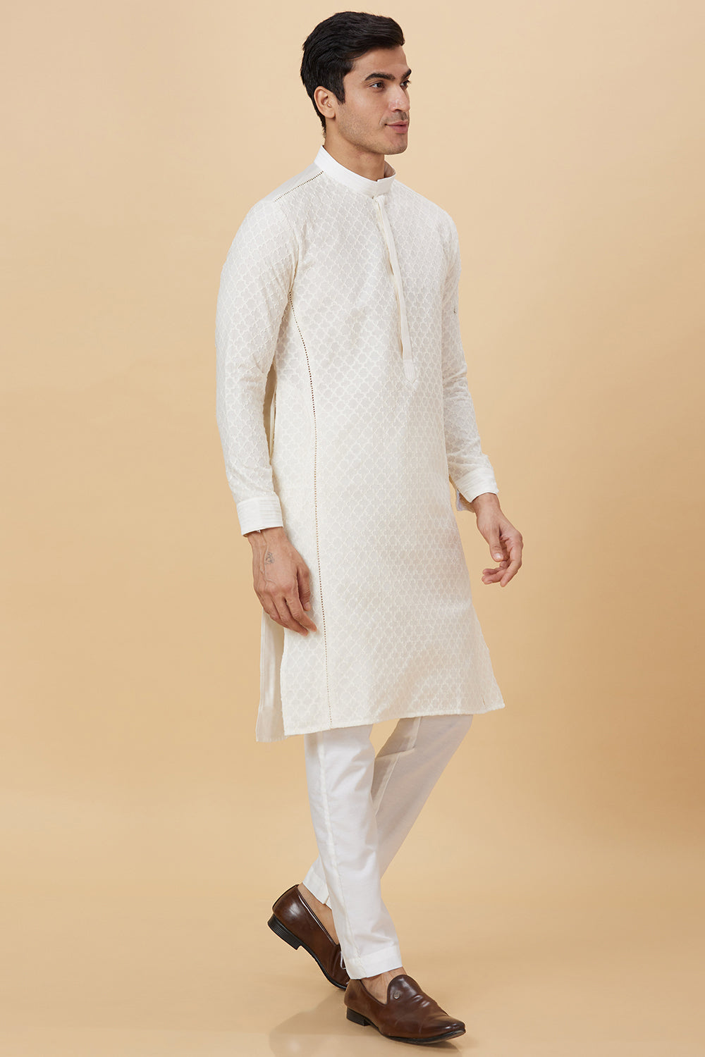 KURTA CREAM NET SELF STAR WORK