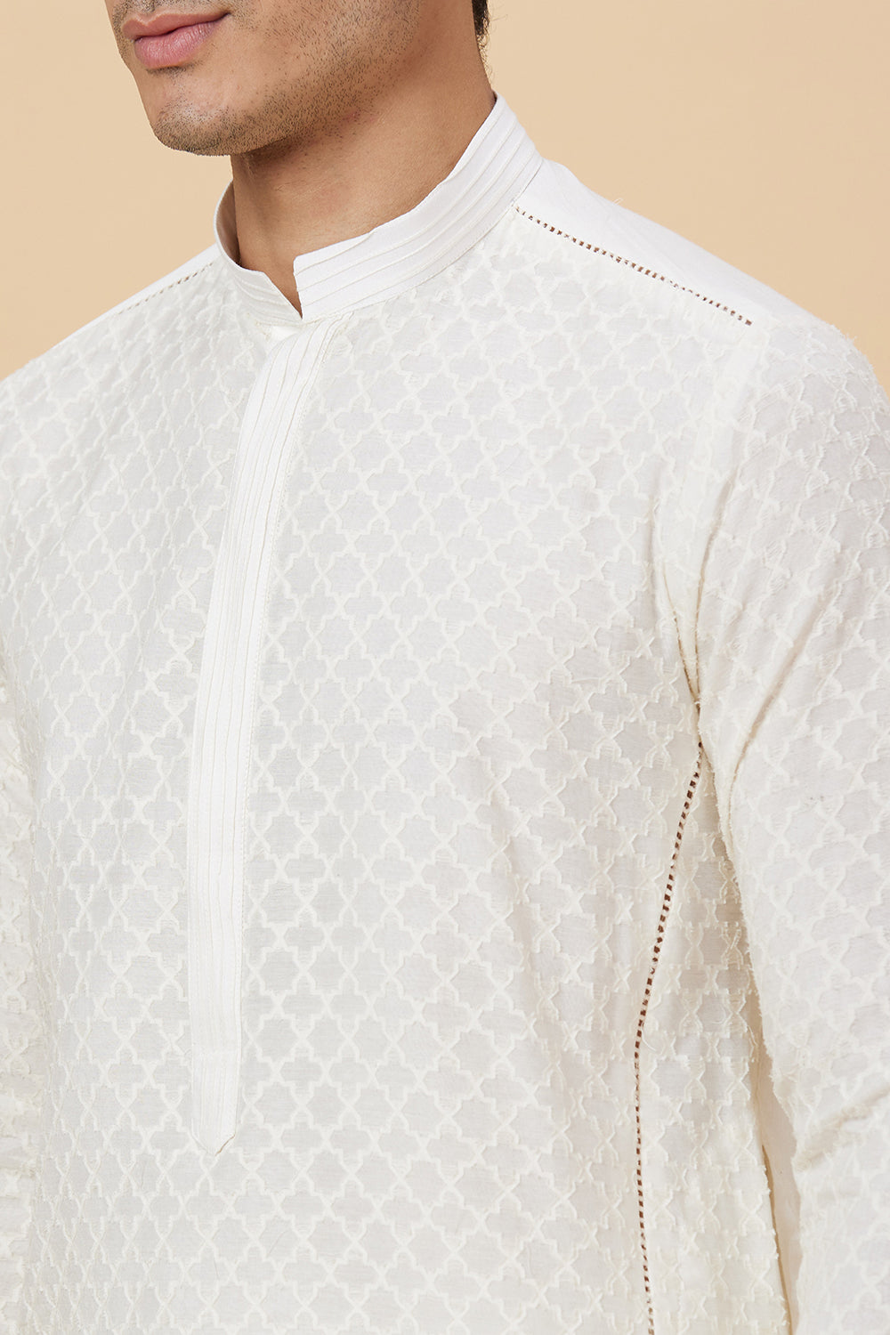 KURTA CREAM NET SELF STAR WORK