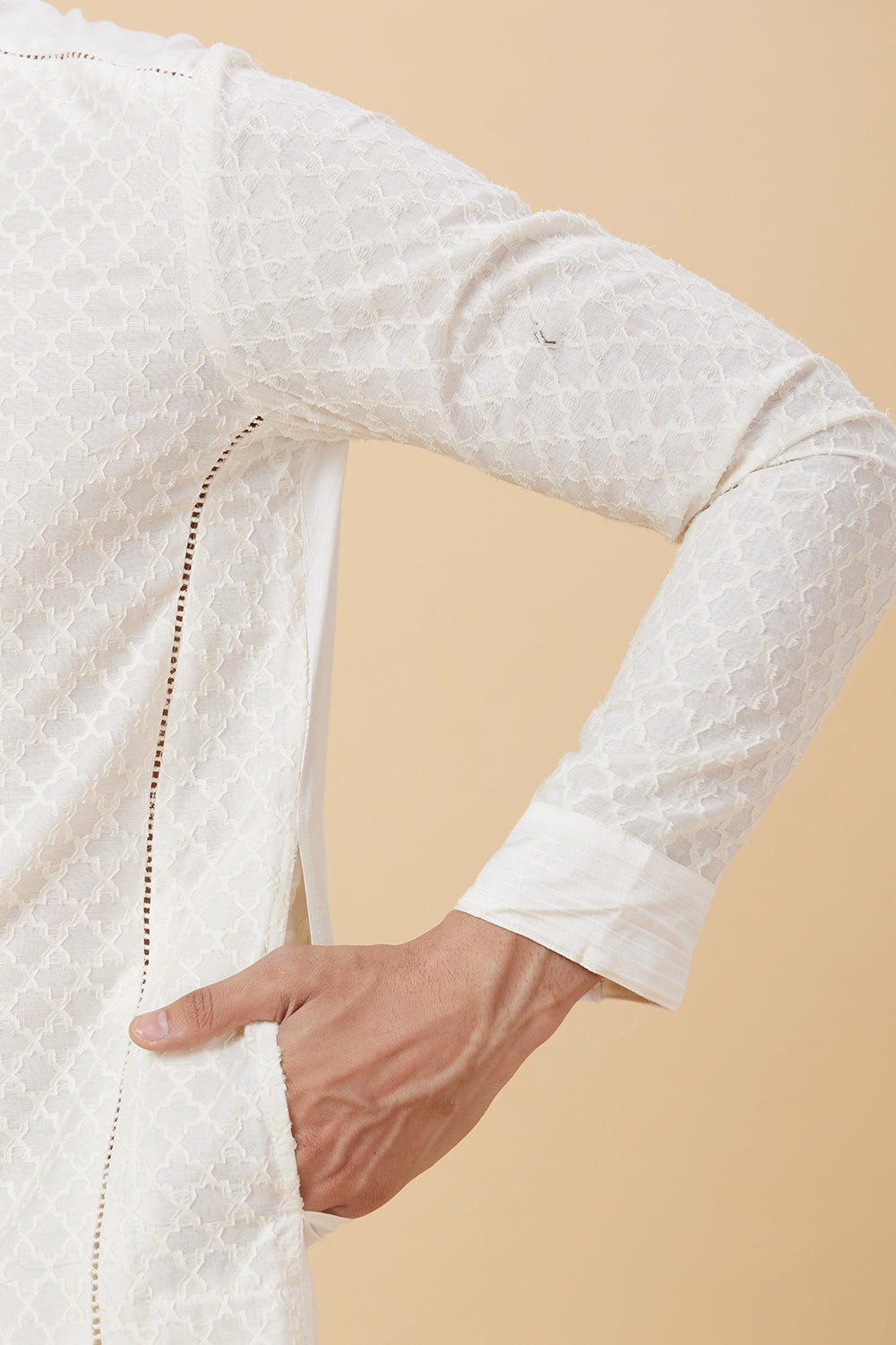 KURTA CREAM NET SELF STAR WORK