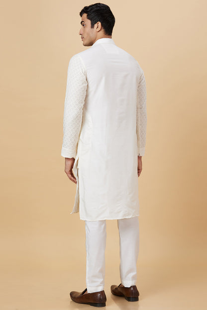 KURTA CREAM NET SELF STAR WORK