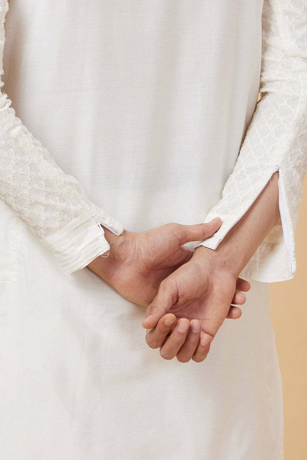 KURTA CREAM NET SELF STAR WORK