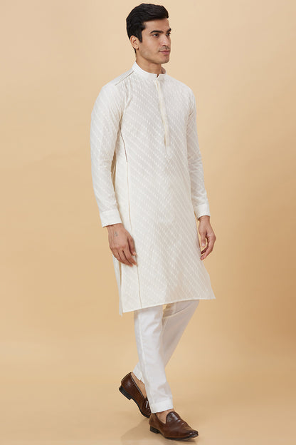 KURTA CREAM SLANT SELF TRIANGLE