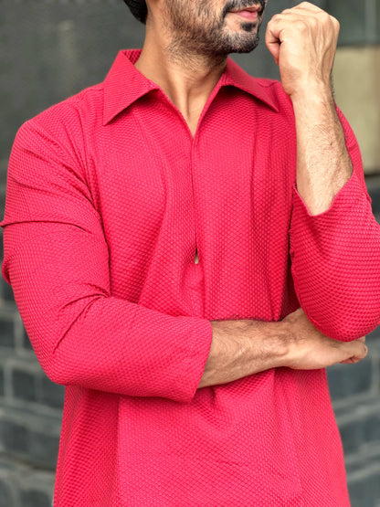 RED OPEN NECK KURTA