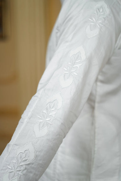 APLIQ SELF WHITE EMBROIDERED JOINT KURTA WITH PANTS