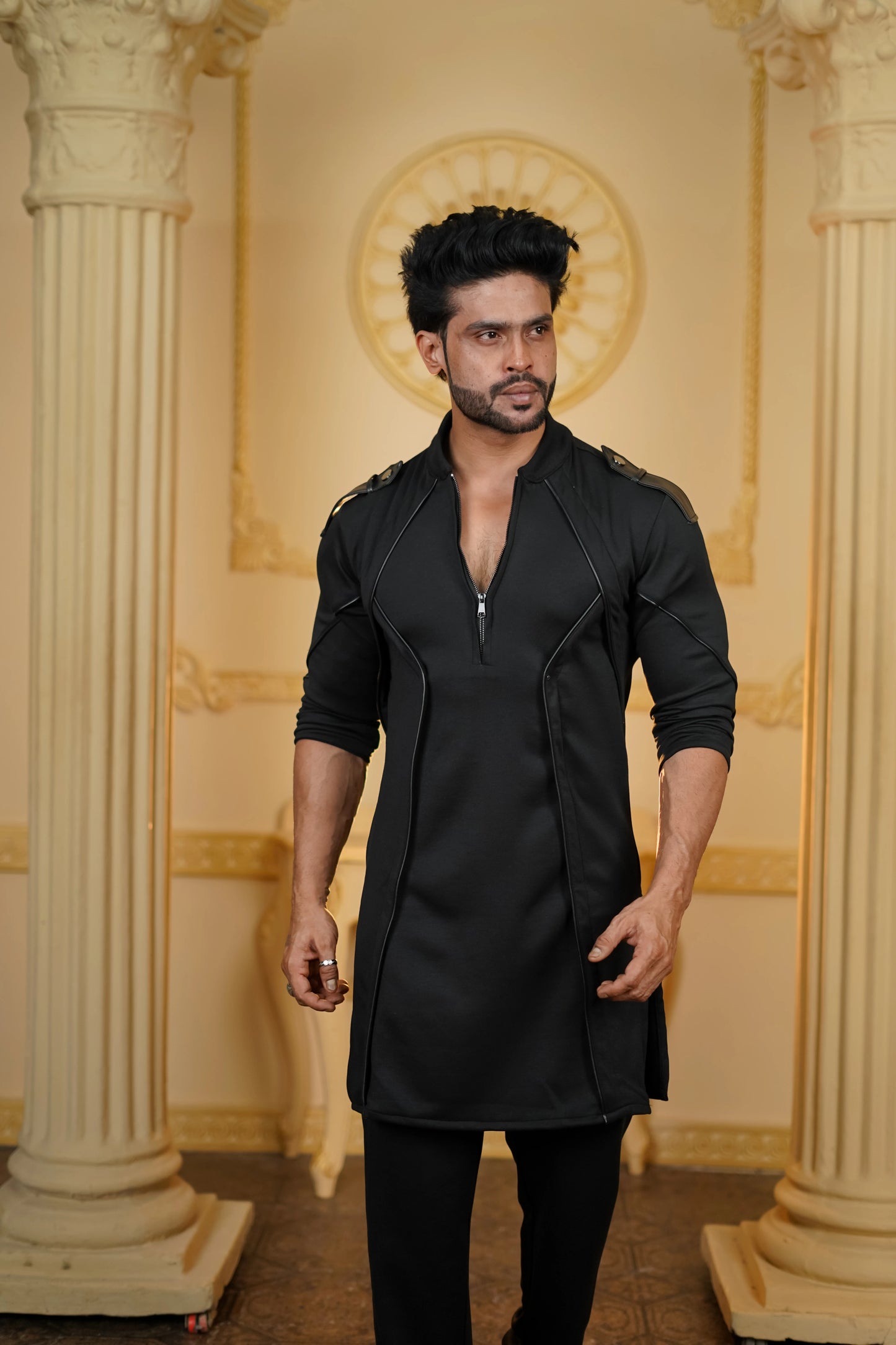 STRETCH LEATHER BATMAN KURTA WITH PANTS