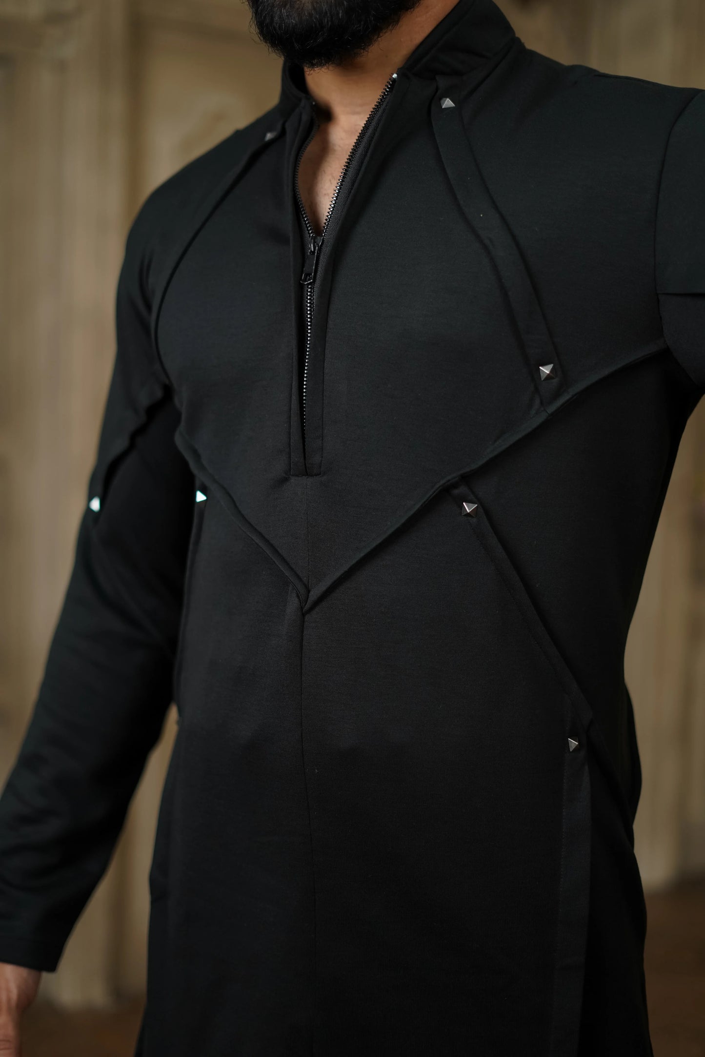 STRETCH PLETE AND STUDDED KURTA WITH PANTS