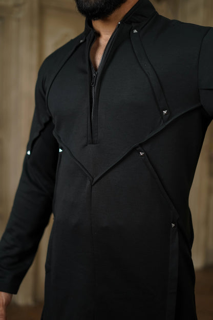 STRETCH PLETE AND STUDDED KURTA WITH PANTS