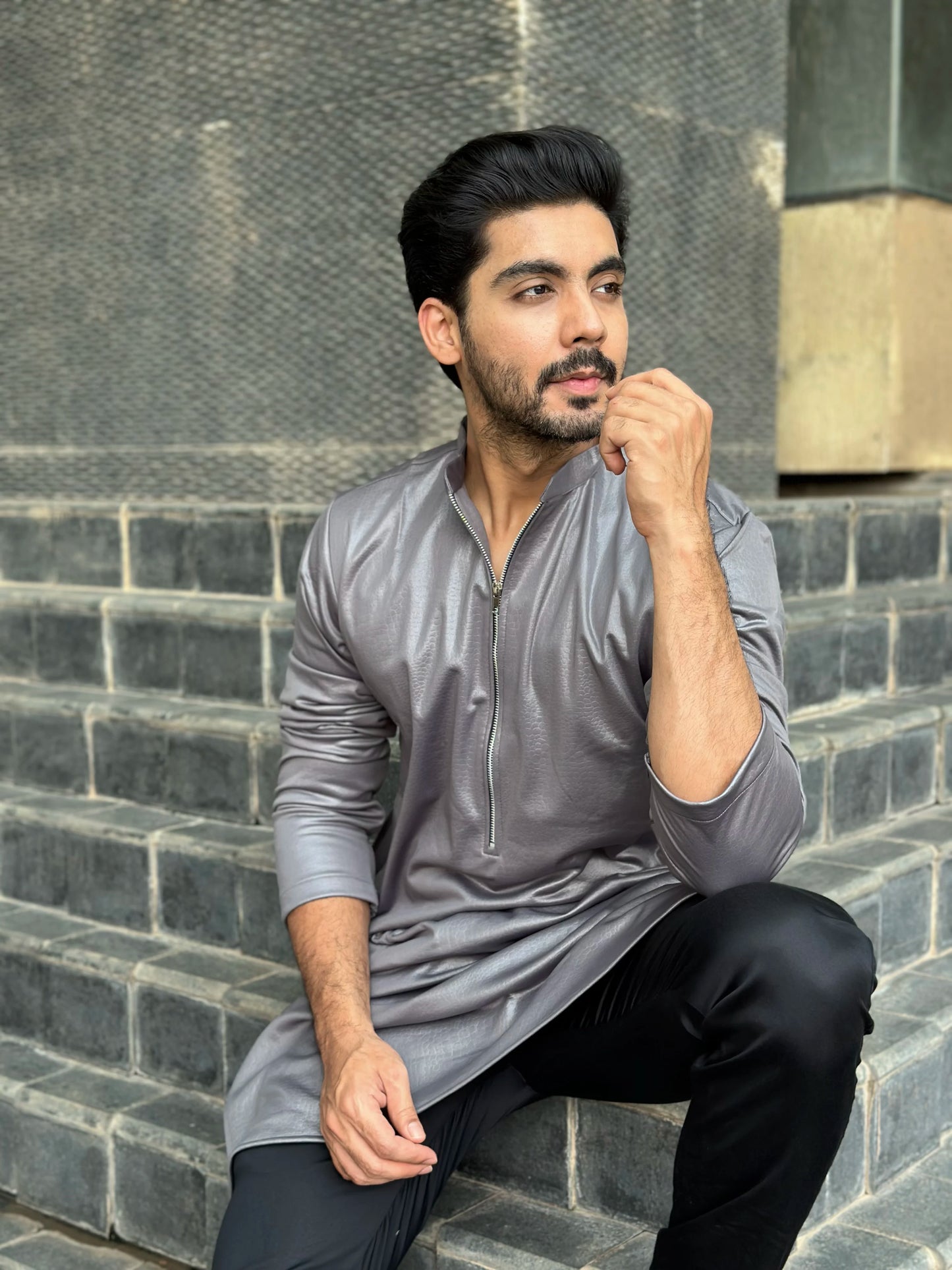 ZIP GREY KURTA